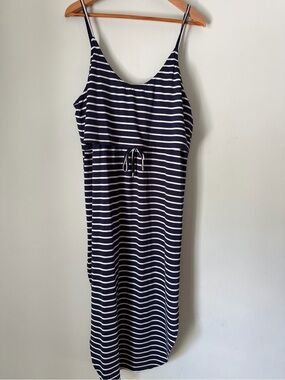 Cupshe Navy White Striped Swim Cover Up Dress XL Resortwear Coastal